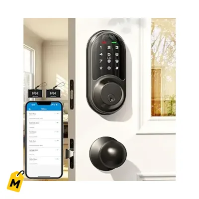 Cerradura Inteligente Veise RZ06C Negra Mate Control App Tactil y Llaveros para Puerta