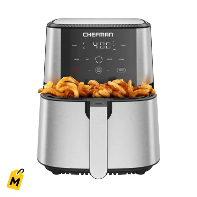 Chefman Freidora Aire 6 Qt, 4 Funciones, Tactil, Acero Inox - Comida Rica y Saludable