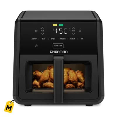 Chefman TurboFry Freidora de Aire 9Qt 450F 6 Funciones Negra Cocina al Vuelo