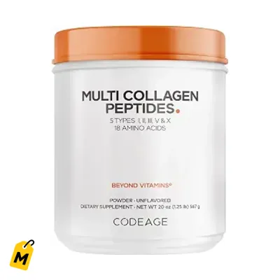 Codeage Colageno Multi Peptidos en Polvo, 5 Tipos, Sin Sabor, 20 Onzas