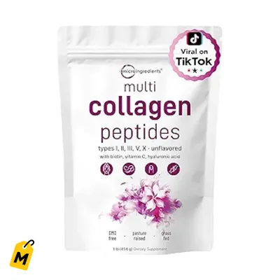 Colageno Multi Peptidos 8 en 1 Micro Ingredients - 1lb (41 Serv) con Biotina y Vit C