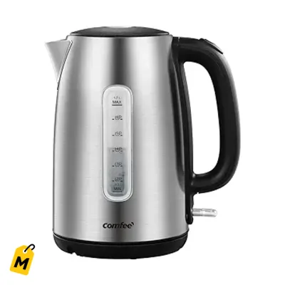 COMFEE Calentador de Agua Electrico 1.7L Acero Inox Hierve Rapido y Seguro