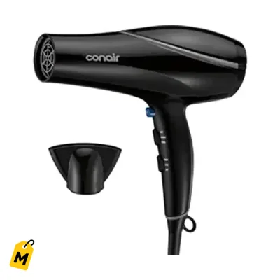Secador Conair 1875W Ceramica Negro - Pelo Liso y Brilloso, Sin Frizz, Facil