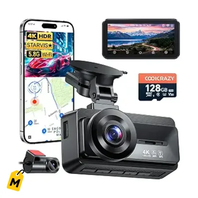 Coolcrazy Camara 4K Delantera Trasera WiFi GPS Vision Nocturna Tarjeta 128GB Gratis