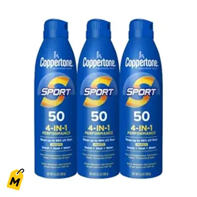 Coppertone SPORT Spray SPF 50 Pack x3 | Protector Solar Resistente Agua Sudor