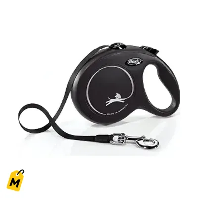 Correa Retractil FLEXI New Classic Perros Grandes 16ft Negro Freno Facil Calidad Alemana