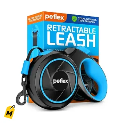 Correa Retractil Peflex 16.4 pies pa perros 10-100 lbs - Freno 1 click, Giro 360, Agarre c