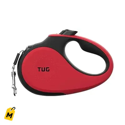 Correa TUG 360 Retractil pa Perro Anti-Enredo | 16 pies | Freno Facil (Mediana, Roja)