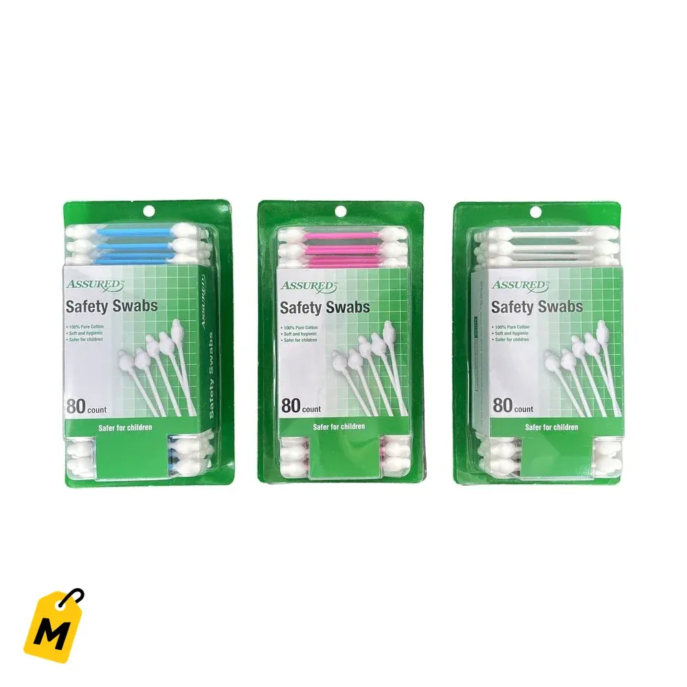 Cotonetes Assured Safety 80 Pcs Colores Surtidos Paquete Familiar