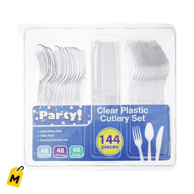 Cubiertos Plasticos Mercablo, 144 piezas. Pack de 8 cajas.