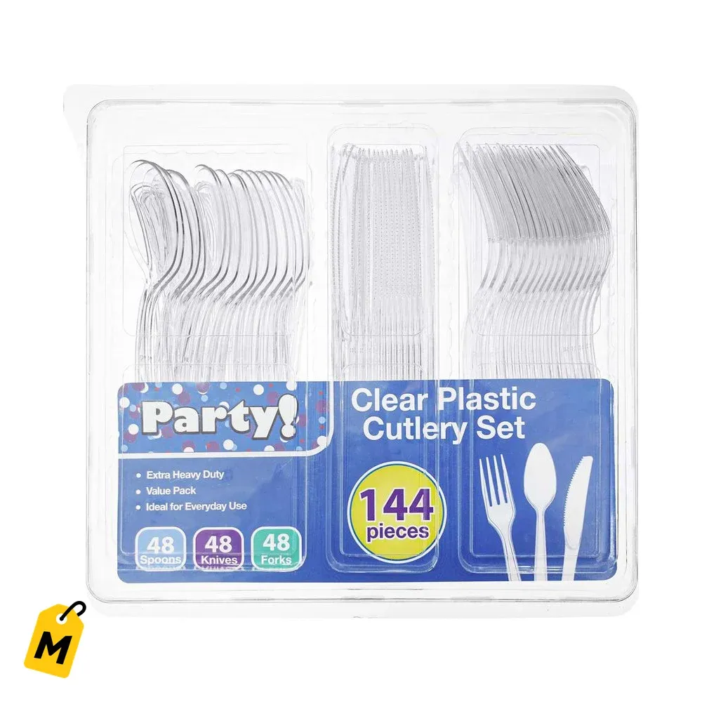 Cubiertos Plasticos Mercablo, 144 piezas. Pack de 8 cajas.