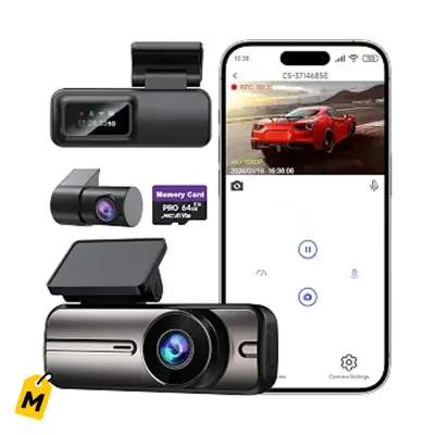 Dash Cam WOOLAACOO 4K+1080P WiFi 64GB Graba Adelante y Atras Protege tu Viaje