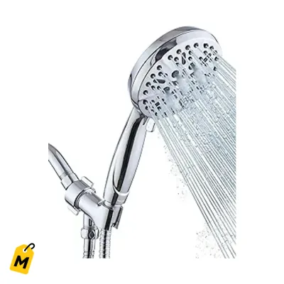 Ducha de Mano Alta Presion Lluvia Potente Manguera Larga 60in Soporte Ajustable