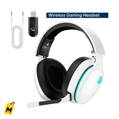 Ecomoment Audifonos Gaming Inalambricos Blancos pa PS5 PC Switch Xbox con Microfono
