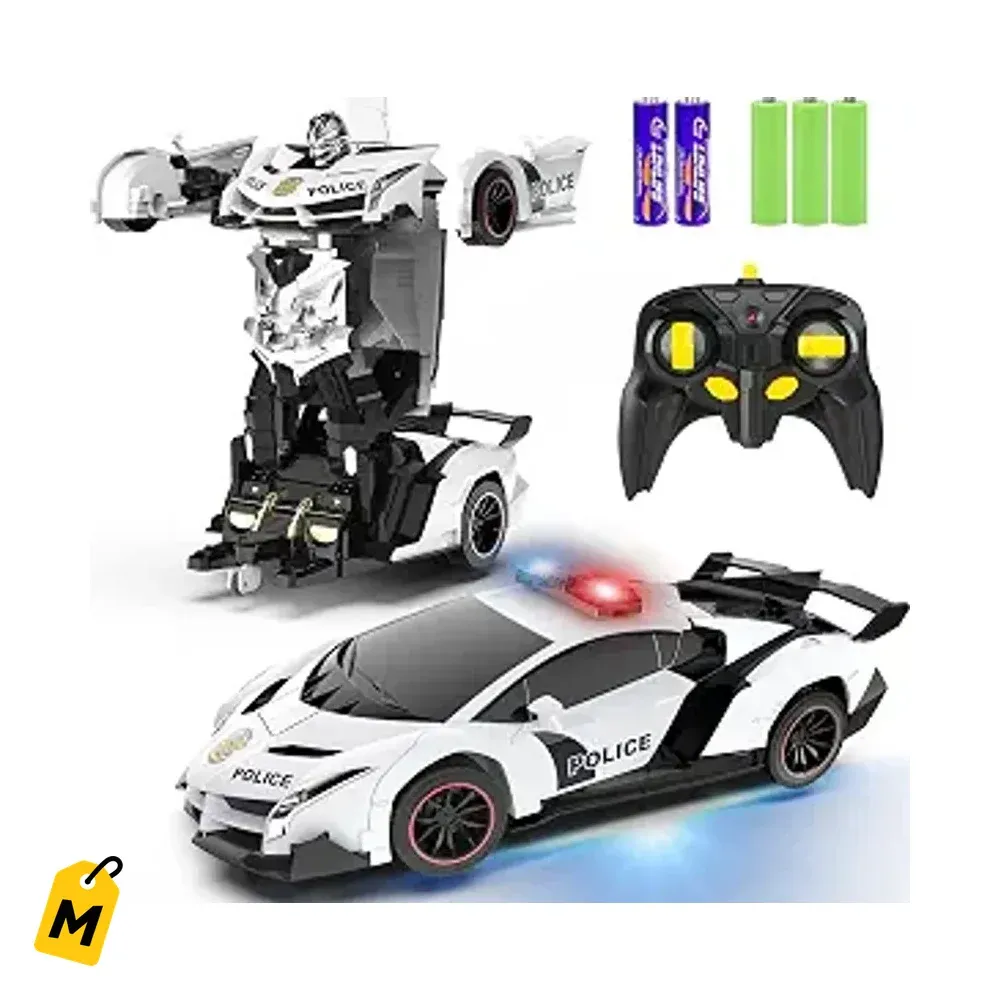 FDJ Carro Robot a Control Remoto - Se Transforma con un Boton, Luces y Gira 360. Juguete p
