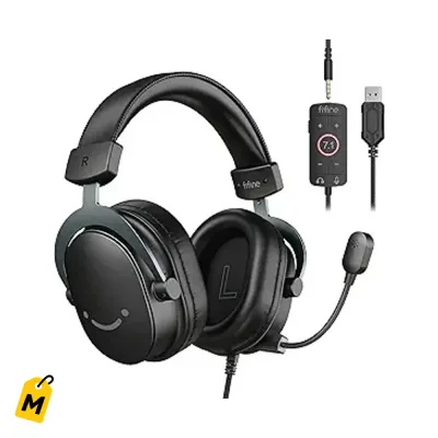 FIFINE H9 Auriculares Gamer con Sonido 7.1, Mic Desmontable y Doble Conexion
