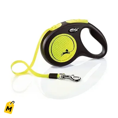 FLEXI New Neon Correa Retractil 16ft para Perros Medianos - Amarillo Neon Sin Enredos