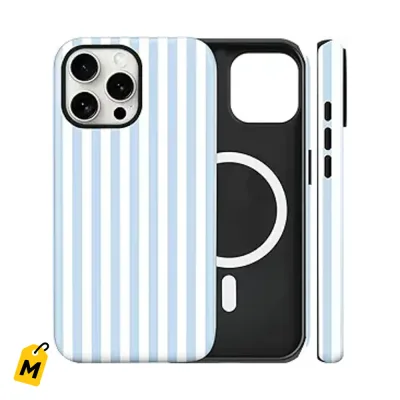 Protector iPhone 13/14 Rayas Azul Blanco MagSafe Chulo Anti Golpes Fino