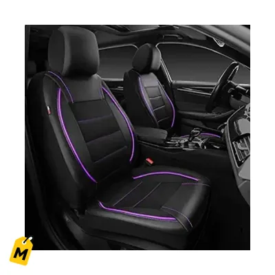 Forros Asientos CAR PASS Delanteros, Cuero PU Negro Morado, Pa SUV y Carros, Airbag Ready