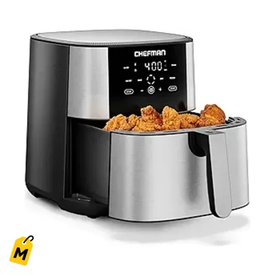 Chefman Air Fryer 8 Cuartos TurboFry 4 en 1 | Hi-Fry pa lo crujiente | Acero Inox