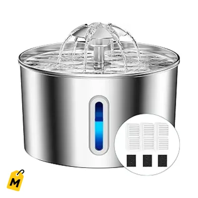 Fuente de Agua Acero Inoxidable pa Gatos y Perros - 2.2L Automatica y Sin Reguero