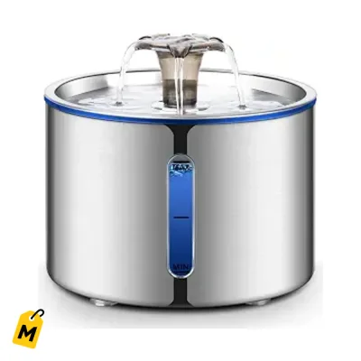 Fuente de Agua BOORCA para Mascotas, Acero Inoxidable, 2.5L, Super Silenciosa