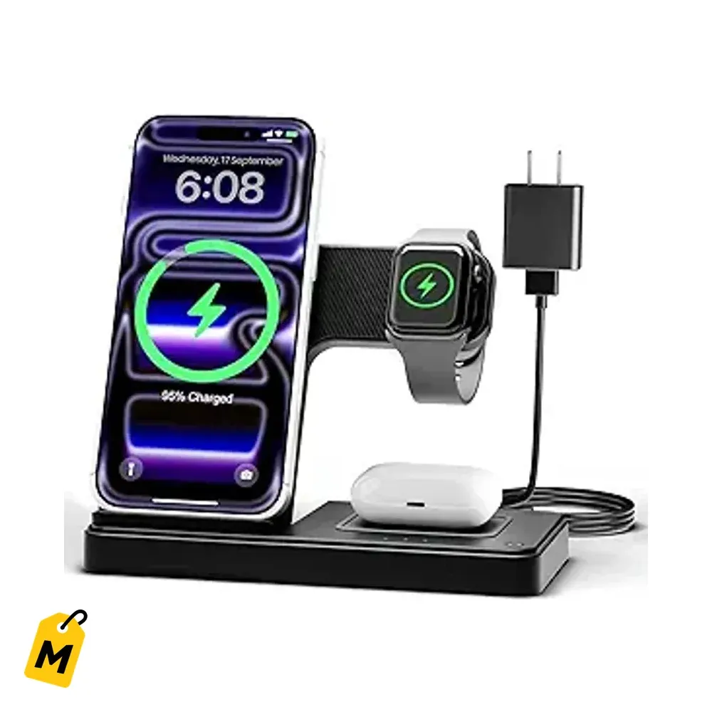 GETPALS Cargador Inalambrico 3 en 1 pa iPhone Watch Airpods Carga Rapida Negro