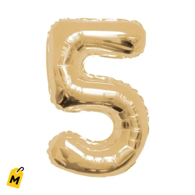 Globo Metalico Numero 5 Dorado Champagne 34 pulg (8 Unidades)
