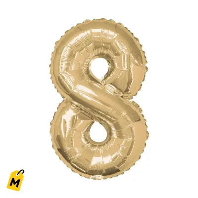 Globo Numero 8 Dorado Champana 34 pulg. Paquete de 10 para tu Negocio o Fiesta
