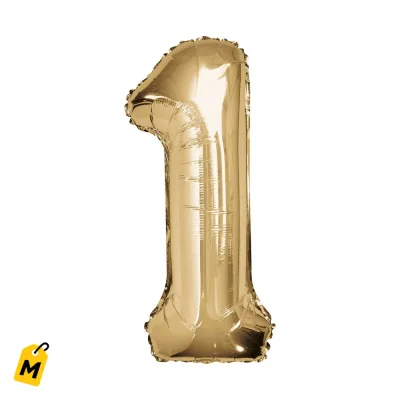 Globo Numero 1 Dorado Champagne para Fiestas, 34 pulg. (Caja de 10)
