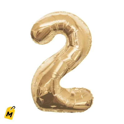 Globo Metalico Numero 2 Dorado Champagne 34 pulg Caja de 10