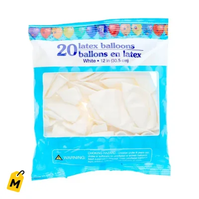 Globos Blancos de Latex 20 Unidades Pa Tus Fiestas y Eventos