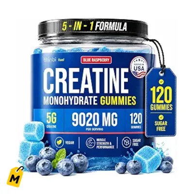 Gomitas Creatina Thinbi pa Hombres y Mujeres | 5g, Sin Azucar, Sabor Arandano