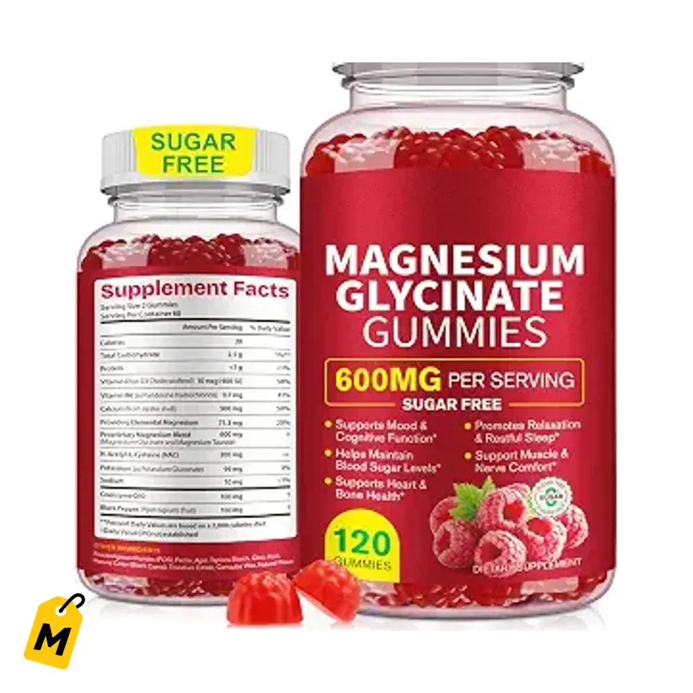 Gomitas Magnesio Glicinato 600mg 120 Und Sin Azucar Para Adultos Relajacion