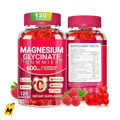 Gomitas Magnesio Glicinato 600mg sin Azucar. Sueno Profundo y Relajo Total