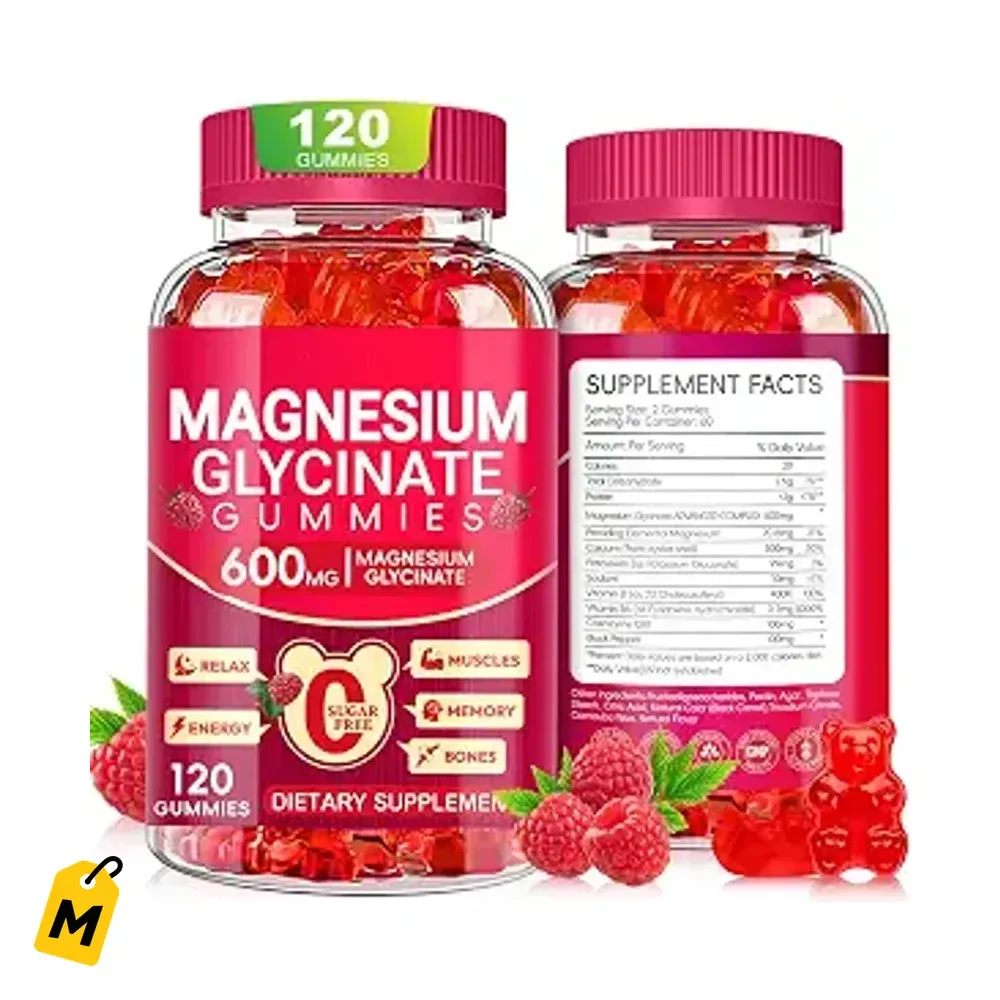 Gomitas Magnesio Glicinato 600mg sin Azucar. Sueno Profundo y Relajo Total