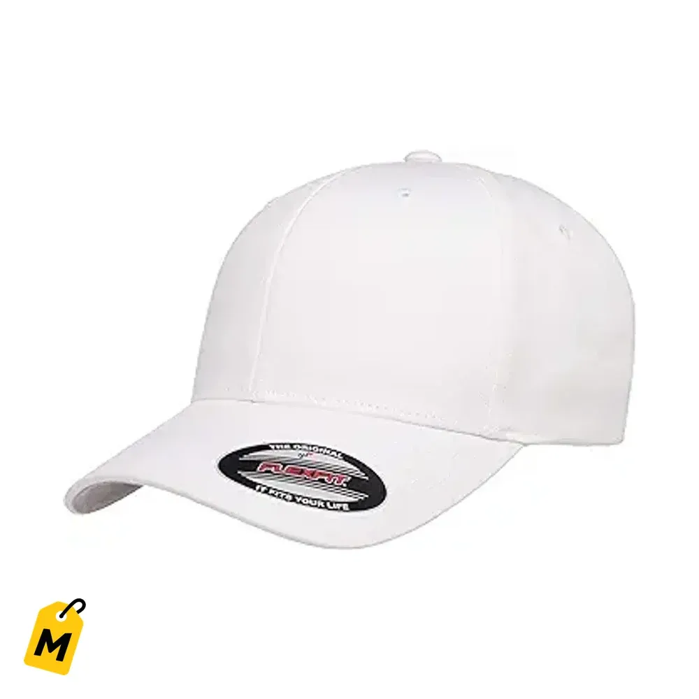 Gorra Flexfit Unisex Algodon Blanca Comoda y Ajustada Talla Grande