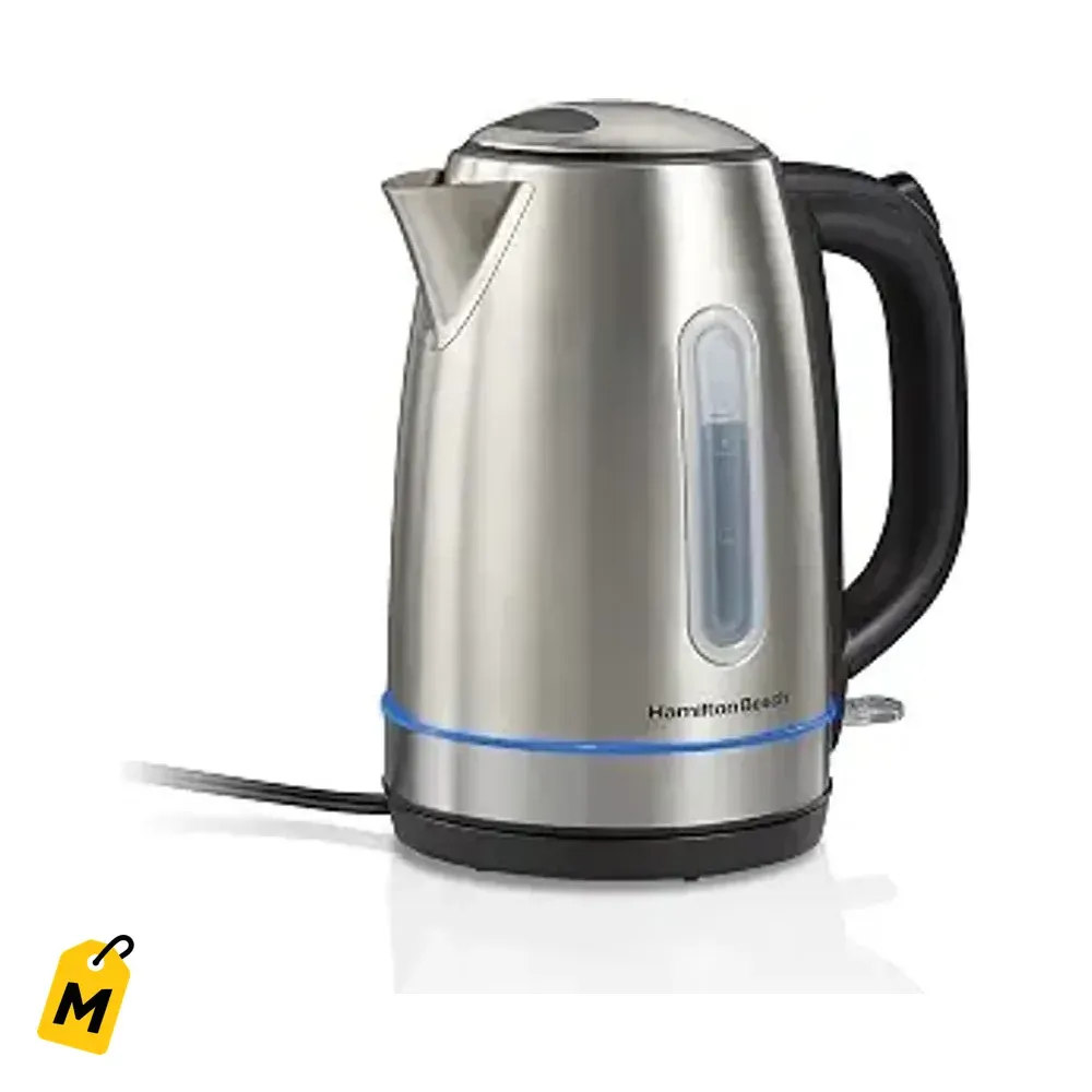 Hamilton Beach Calentador Agua Electrico 1.7L Rapido Seguro Acero Inox LED