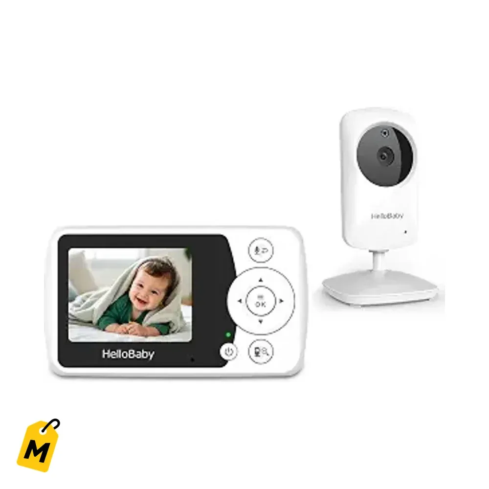 HelloBaby Monitor de Bebe Video 2.4 pulg. Sin WiFi, Vision Nocturna, Audio Doble Via, Zoom