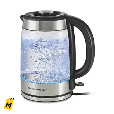 Hervidor de Agua Hamilton Beach 1.8L, Hierve Rapido, Apagado Auto, Cristal, LED