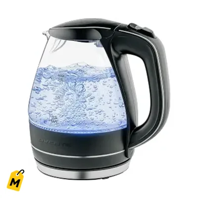 Hervidor Elect OVENTE 1.5L Cristal Borosilicato Cafe Te Apagado Auto Proteccion Seco Negro