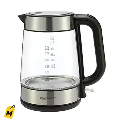 Hervidor Electrico Amazon Basics Cristal 1.7L Hierve Rapido Seguro Libre BPA