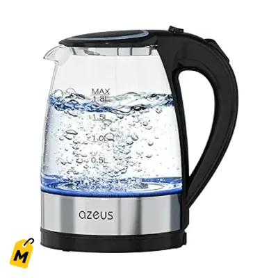 Hervidor Electrico Azeus 1.8L Blanco - No Quema, Calentamiento Rapido, Libre BPA