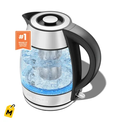 Hervidor Electrico Chefman 1.8L Cristal Hierve Rapido Infusor Te LED Acero