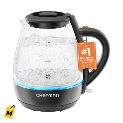 Hervidor Electrico Chefman 1L de Cristal con Luz LED y Apagado Automatico