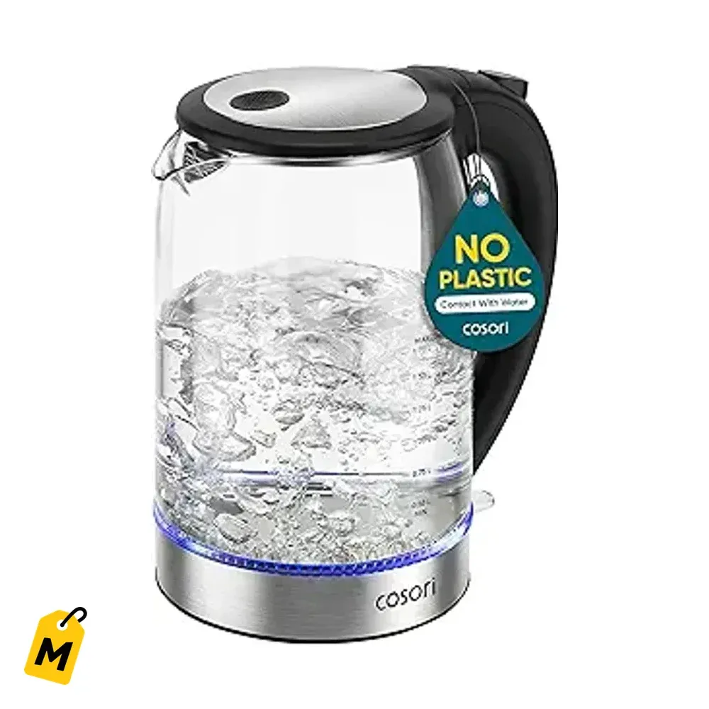 Hervidor Electrico Cosori 1.7L Negro Agua Pura Vidrio Borosilicato