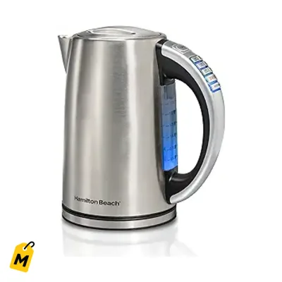 Jarra Electrica Hamilton Beach 1.7L Calienta Agua Rapido Control Temp Acero Inoxidable