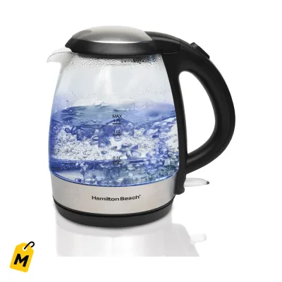Hervidor Electrico Hamilton Beach de Cristal 1.2L Negro - Agua Caliente al Instante