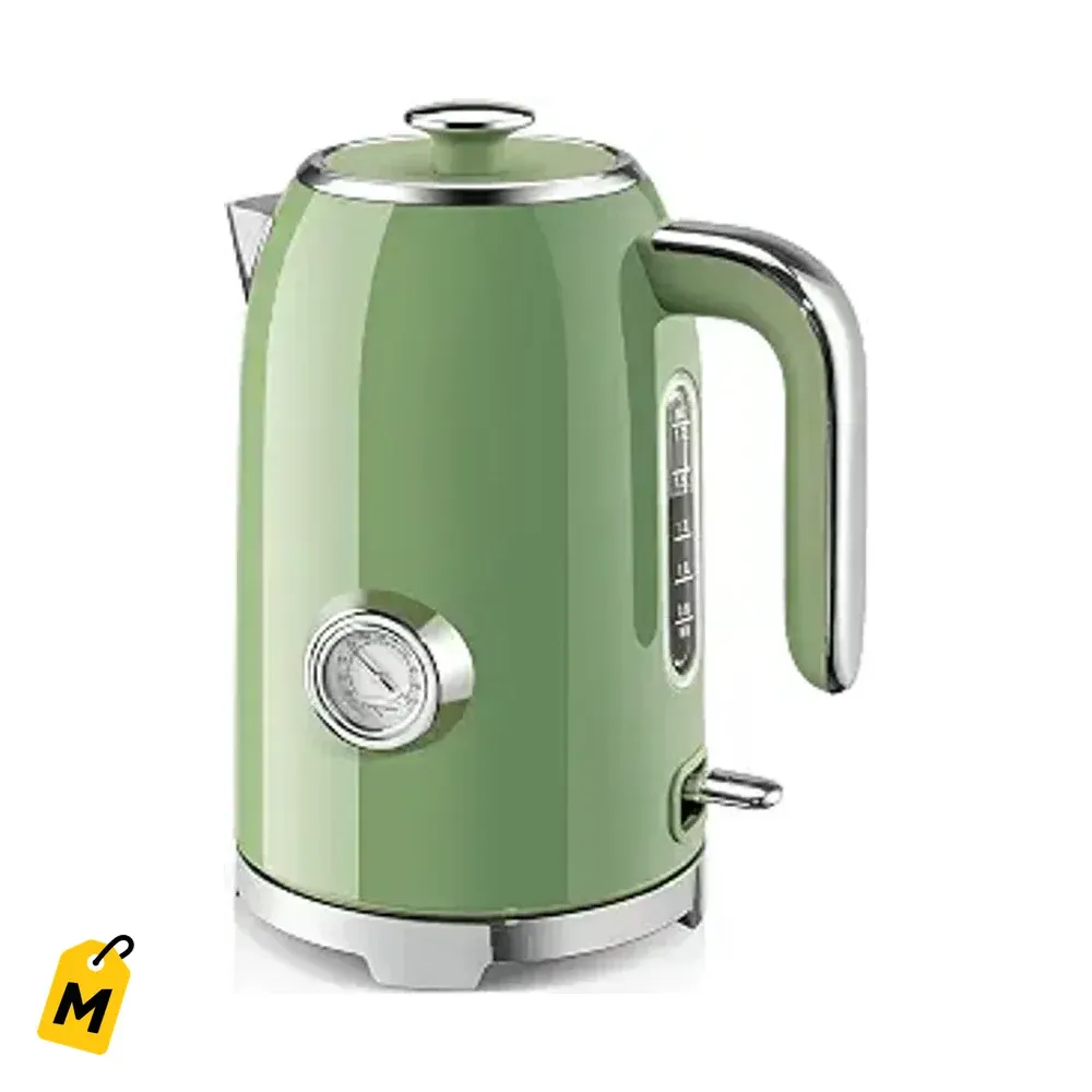 Hervidor Electrico SUSTEAS 1.7L - Agua Caliente Rapido, Termometro, Verde Retro