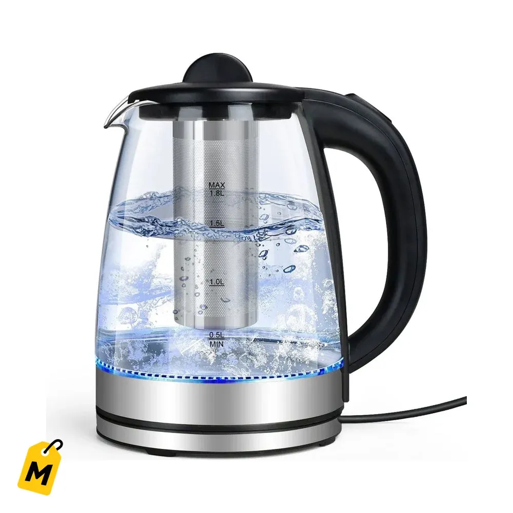 Hervidor Electrico TINANA 2L Cristal 1500W con Infusor Acero - Apagado Automatico